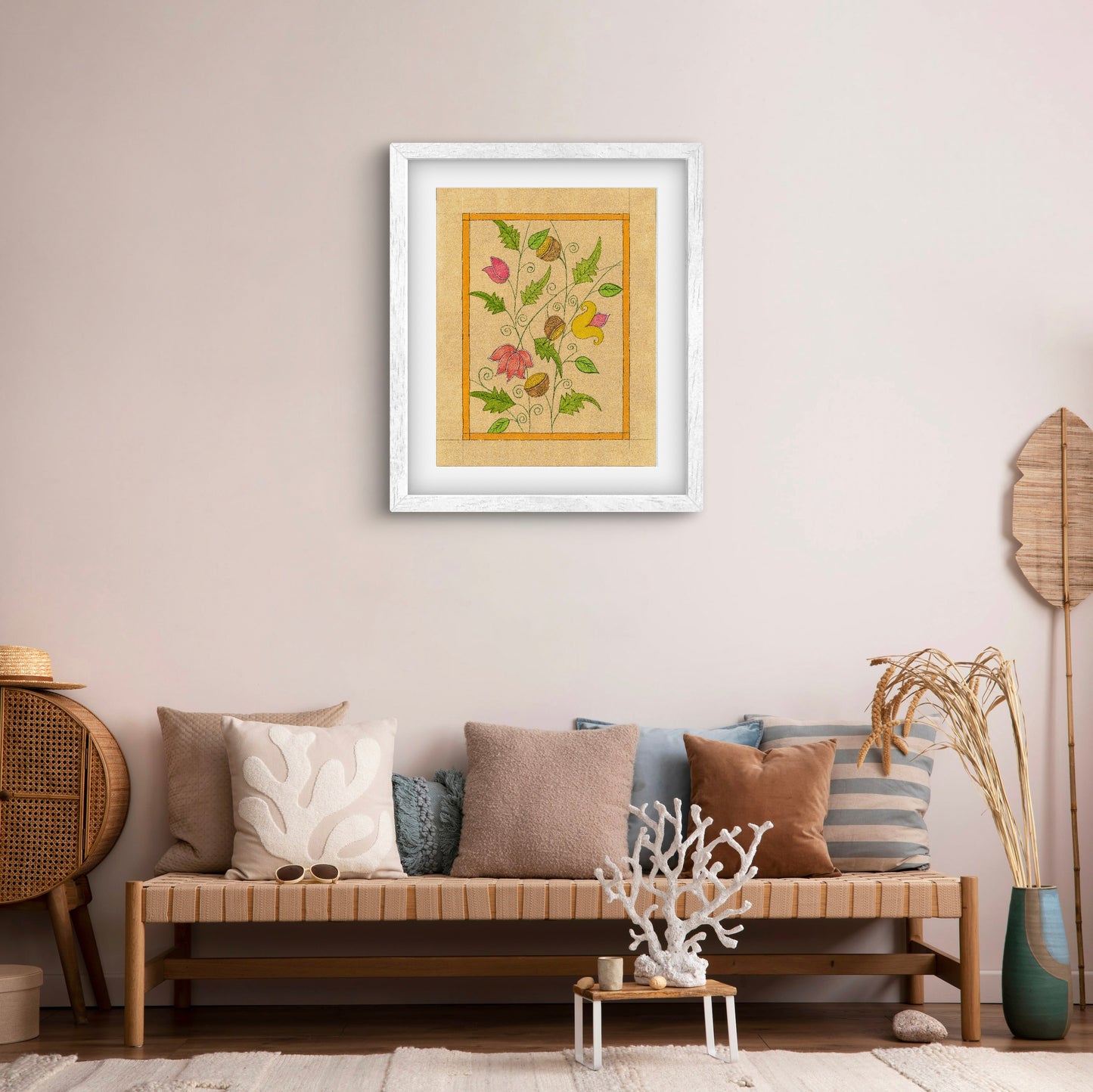 Vintage Folk Botanicals Art Prints Set of 9 - Indian Traditional - ZenS Art