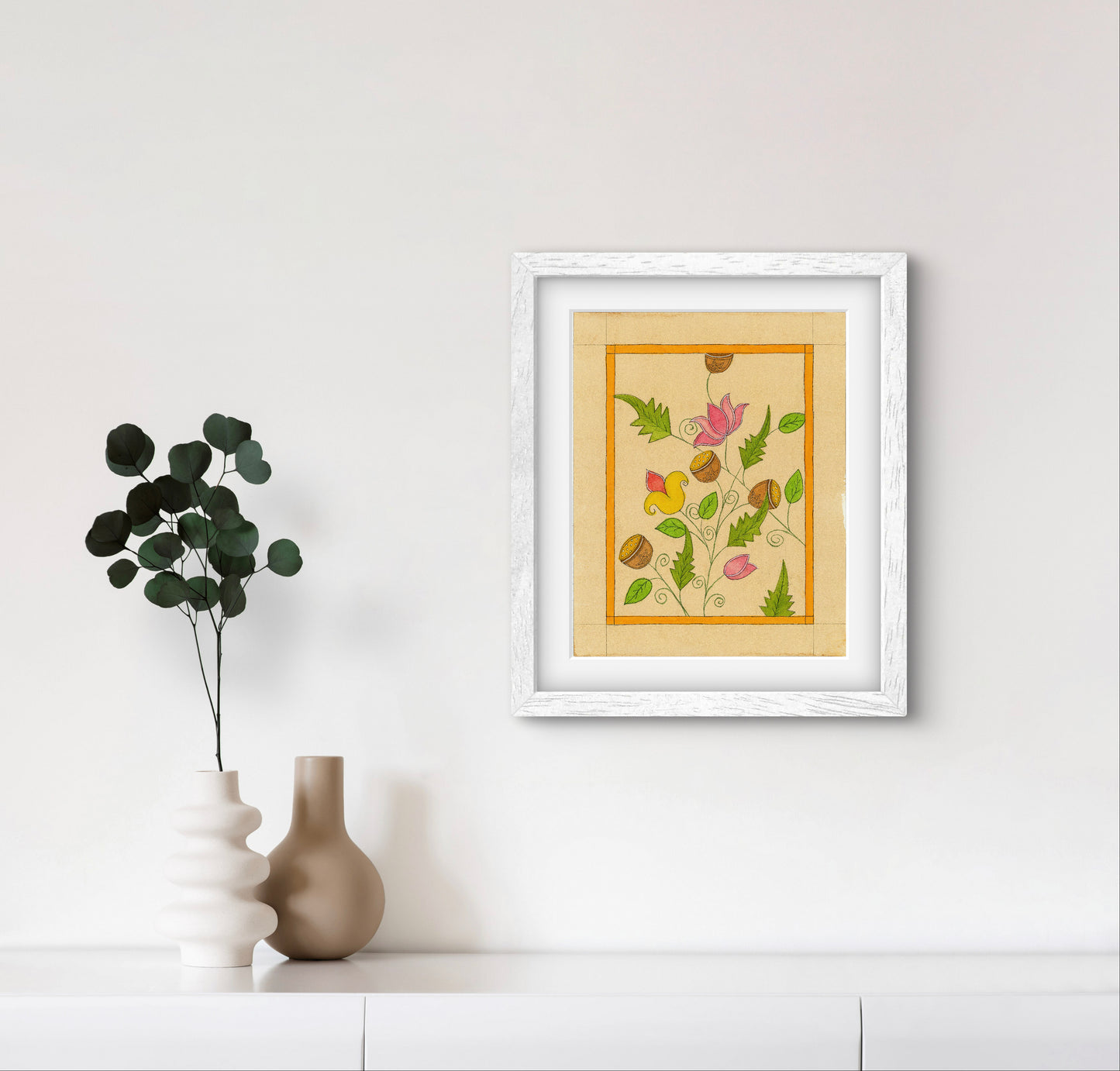 Vintage Folk Botanicals Art Prints Set of 9 - Indian Traditional - ZenS Art