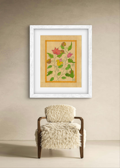 Vintage Folk Botanicals Art Prints Set of 9 - Indian Traditional - ZenS Art