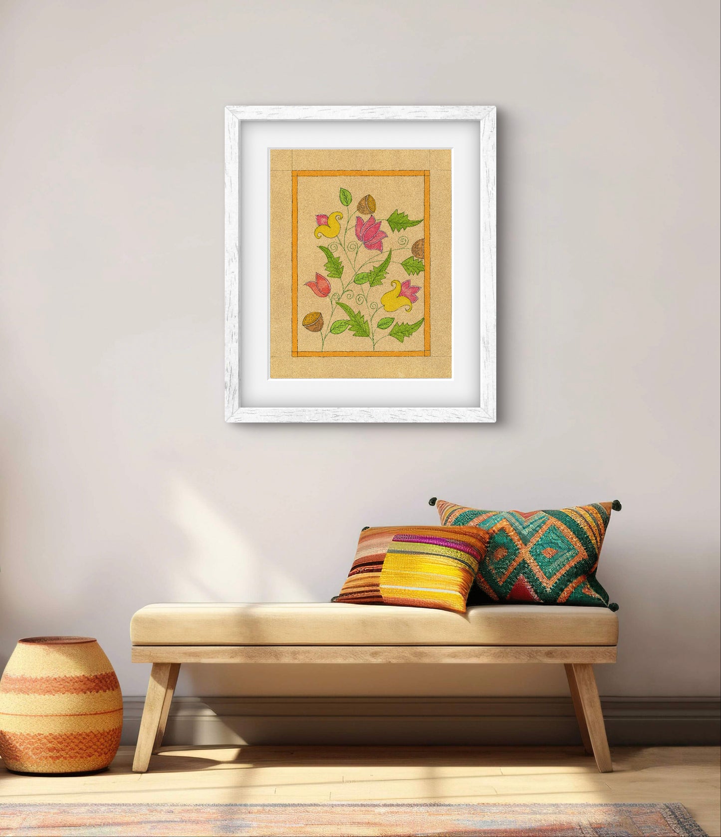 Vintage Folk Botanicals Art Prints Set of 9 - Indian Traditional - ZenS Art