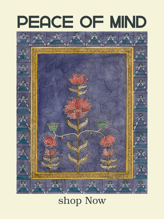 Vintage Lotus Floral Printable Wall Art | Blue Botanical Digital Download