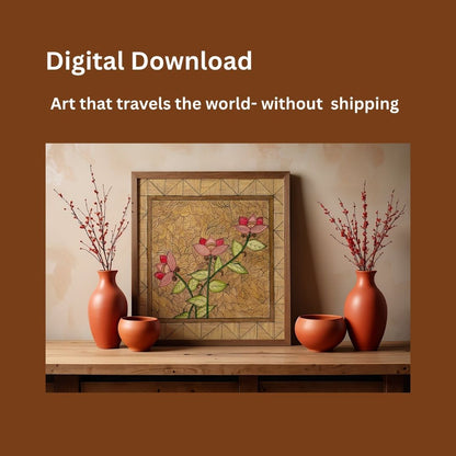 Lotus Madhubani Wall Art Printable | Indian Folk Art Digital Download