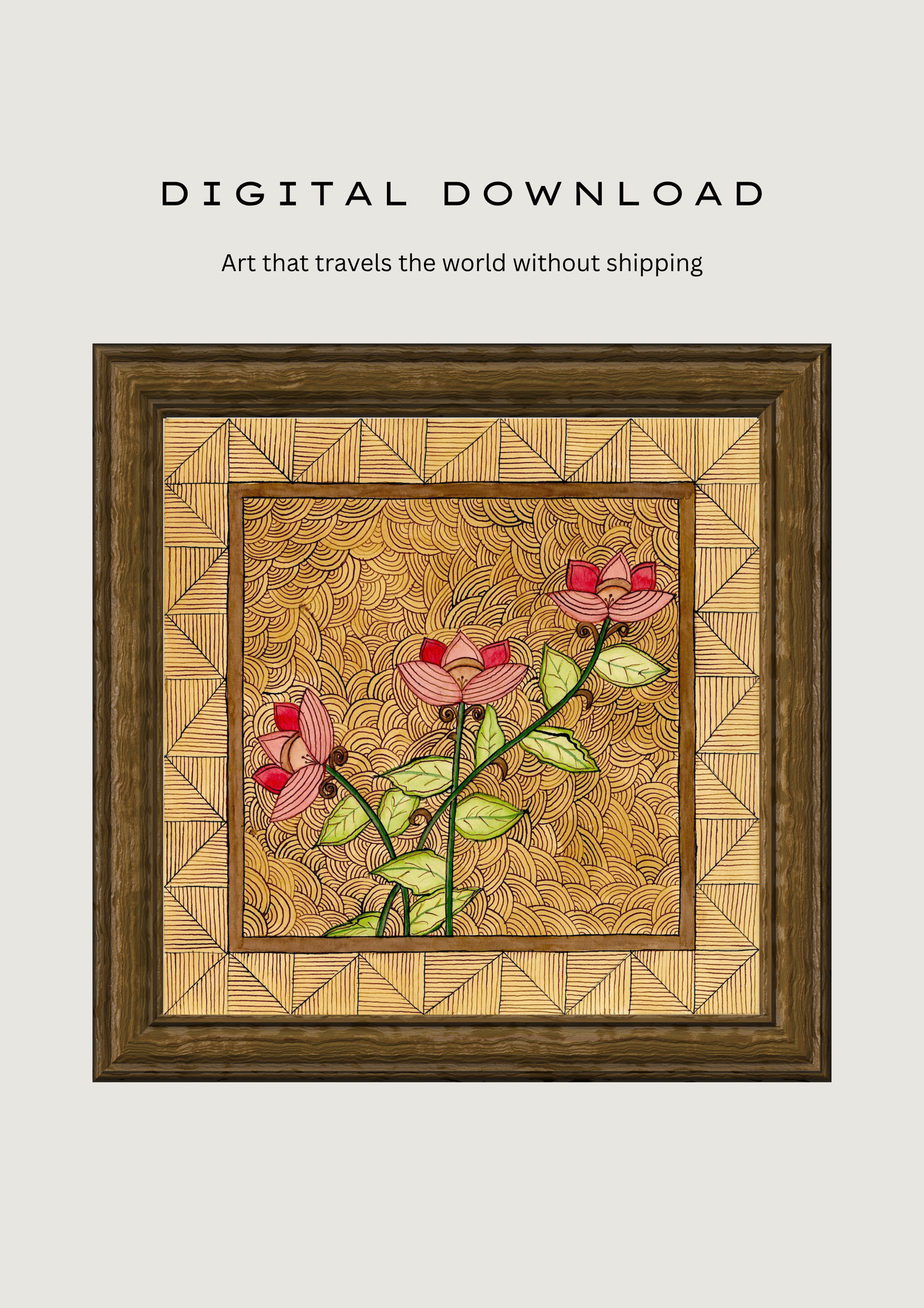 Lotus Madhubani Wall Art Printable | Indian Folk Art Digital Download