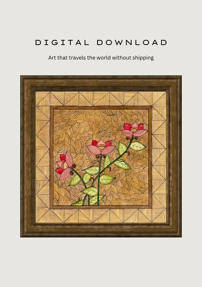 Lotus Madhubani Wall Art Printable | Indian Folk Art Digital Download