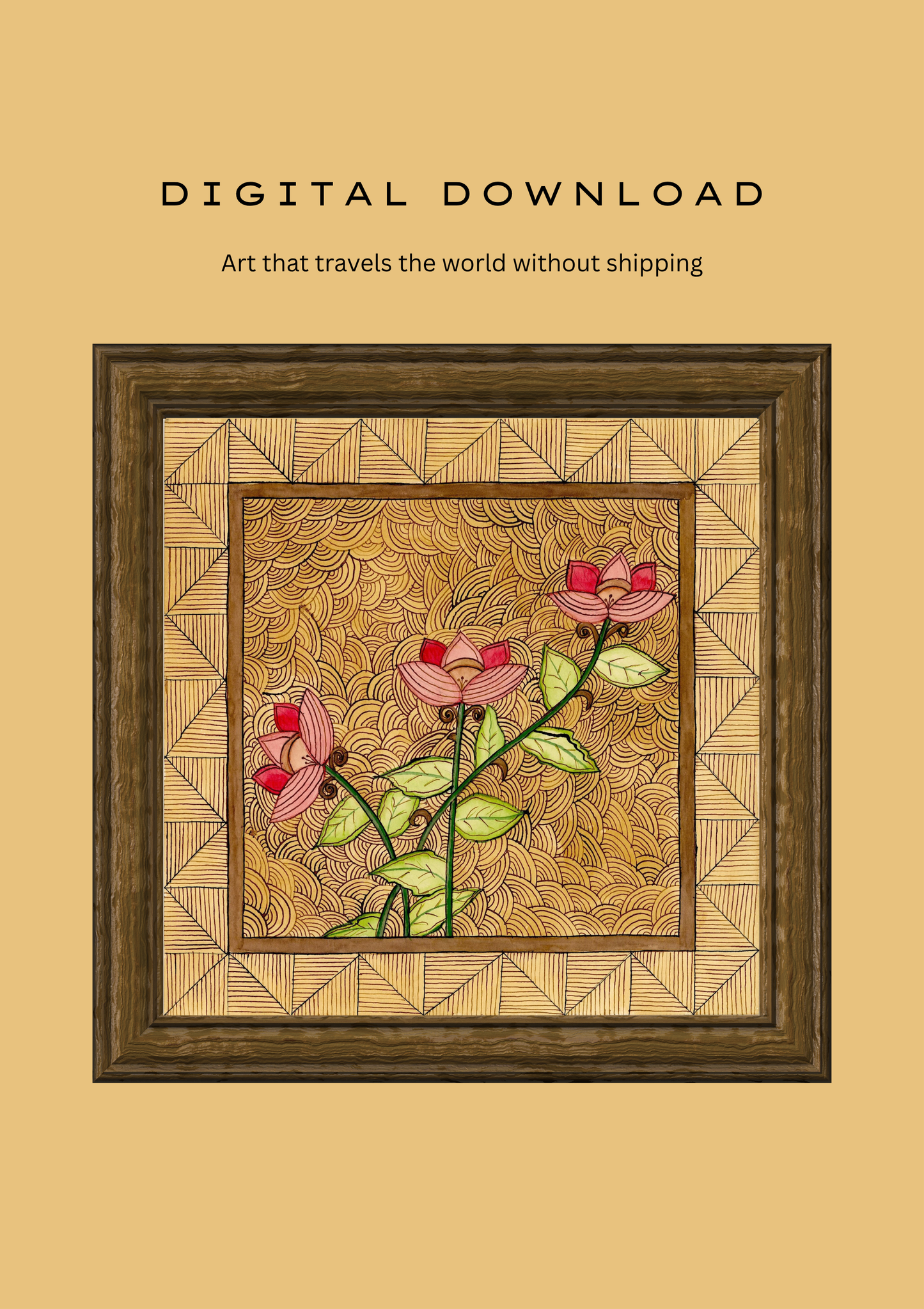 Lotus Madhubani Wall Art Printable | Indian Folk Art Digital Download