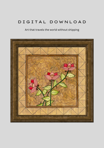 Lotus Madhubani Wall Art Printable | Indian Folk Art Digital Download