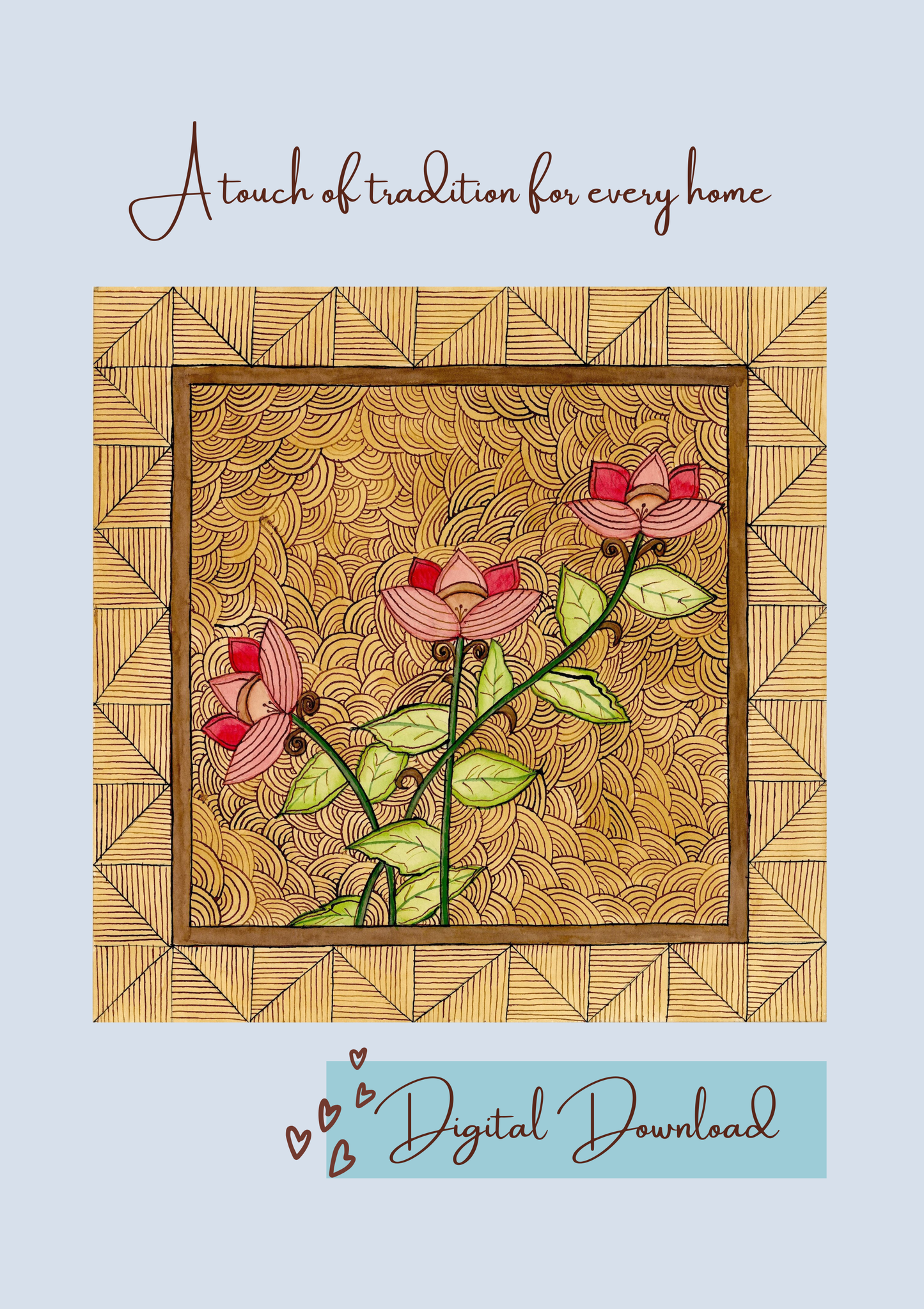 Lotus Madhubani Wall Art Printable | Indian Folk Art Digital Download