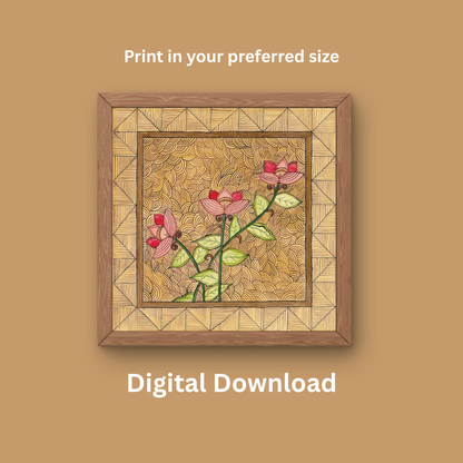Lotus Madhubani Wall Art Printable | Indian Folk Art Digital Download