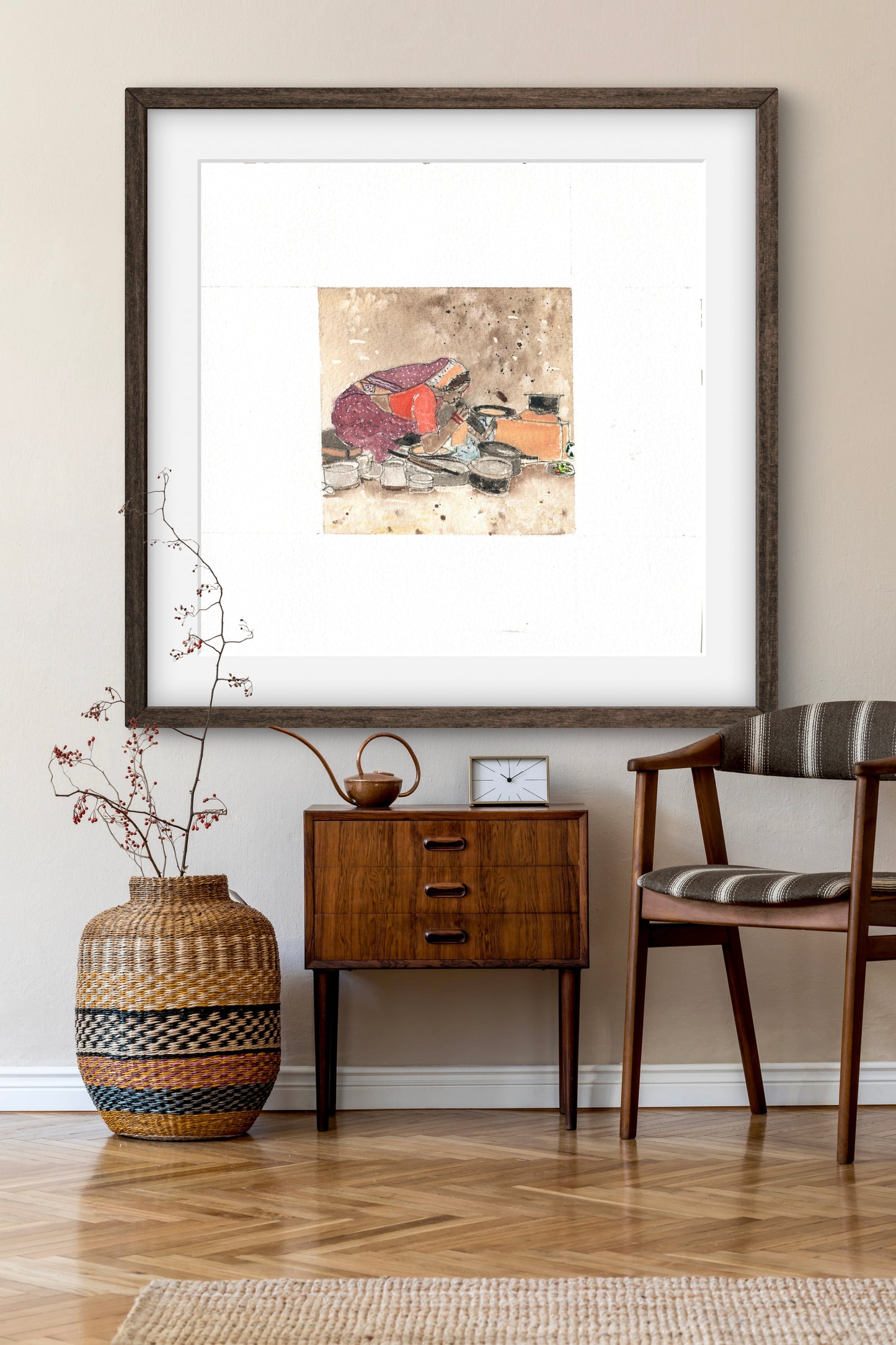 "Indian Village II Miniature Art Print - Traditional Folk Painting - ZenS Art"