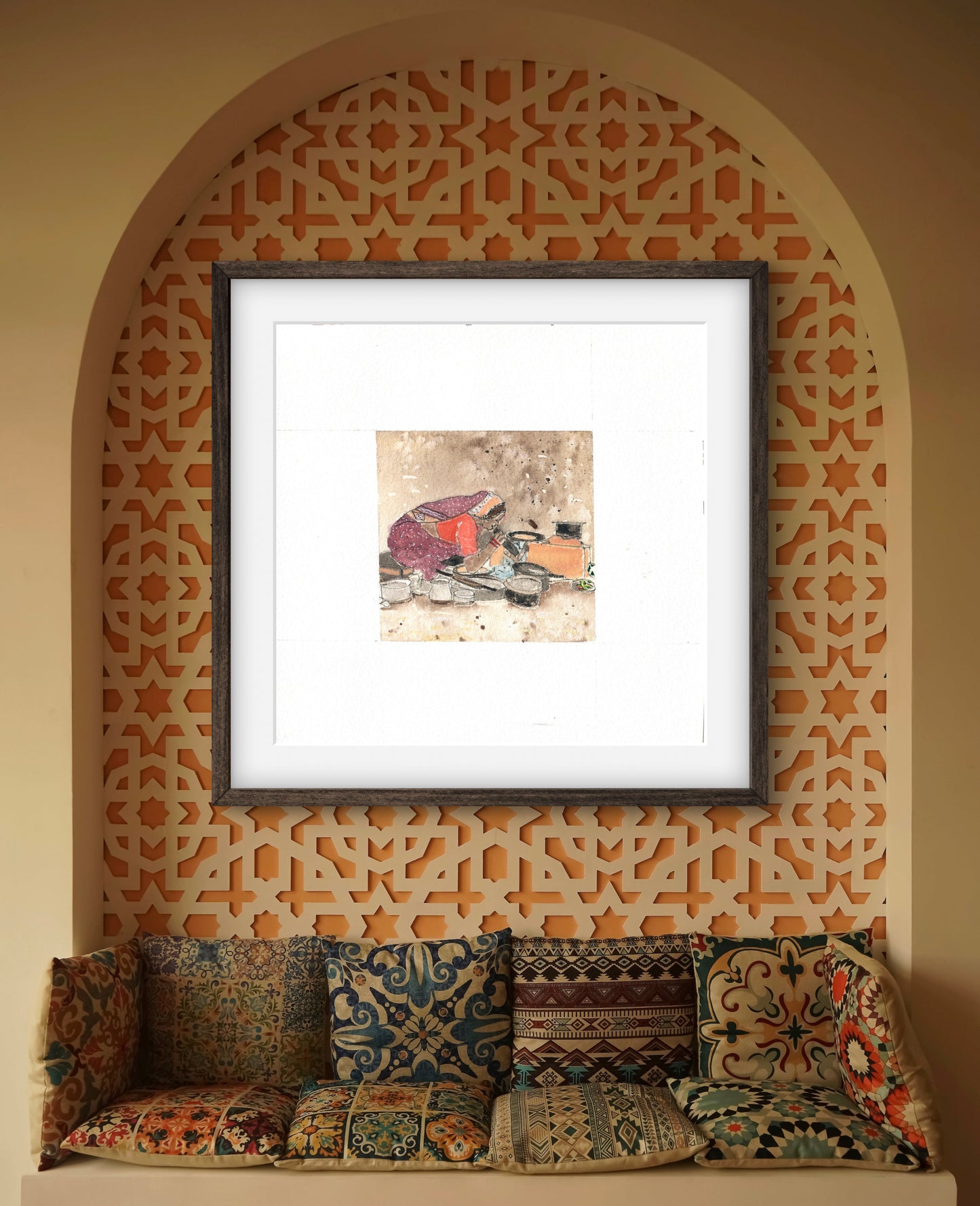 "Indian Village II Miniature Art Print - Traditional Folk Painting - ZenS Art"