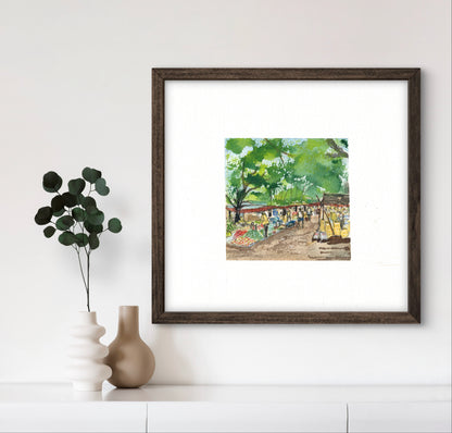"Indian Village III Miniature Art Print - Traditional Folk Painting - ZenS Art"