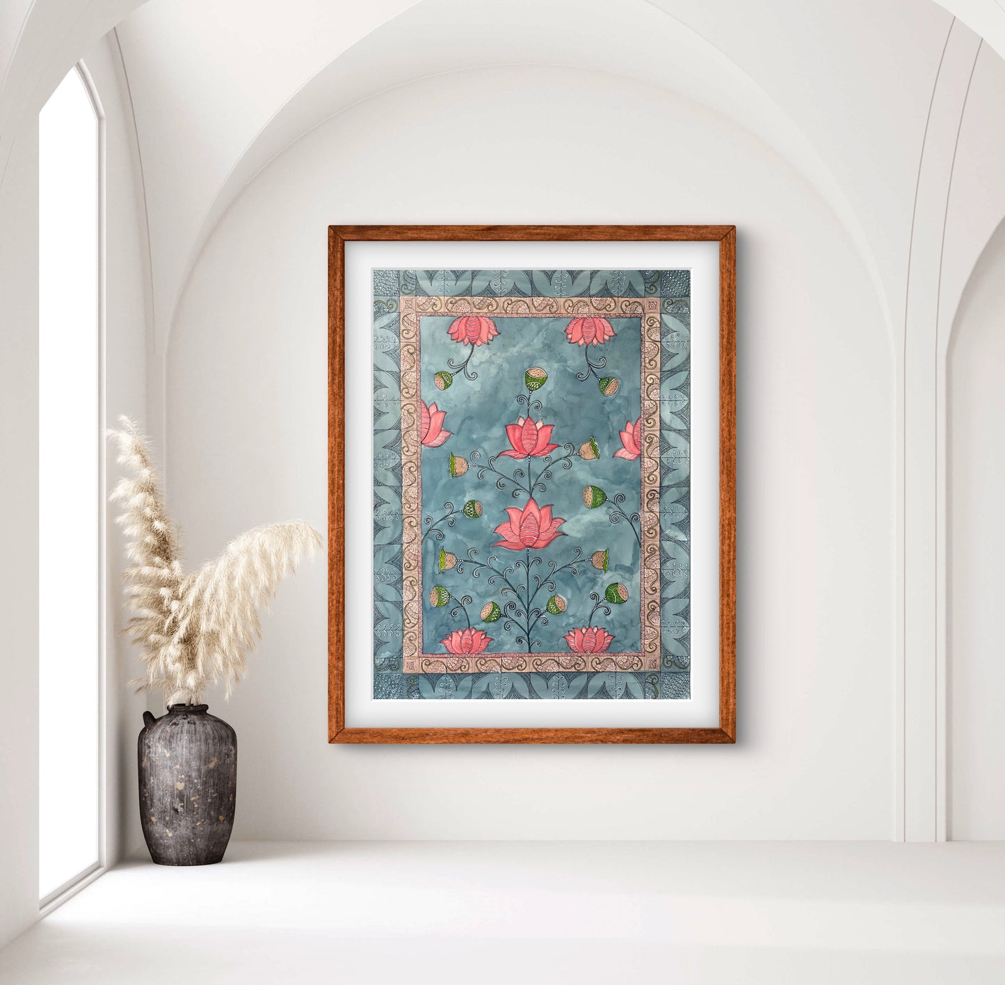 "Madhubani Floral Artwork - Traditional Indian Folk Art Print | ZenS Art"