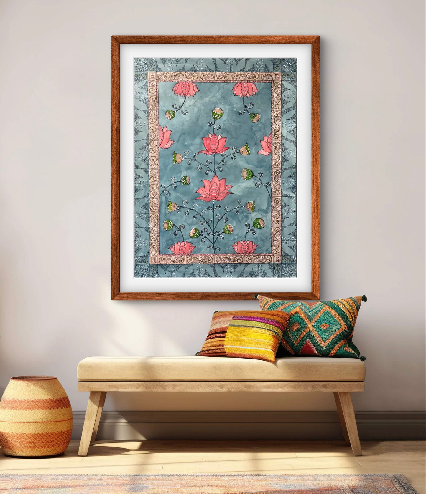 "Madhubani Floral Artwork - Traditional Indian Folk Art Print | ZenS Art"