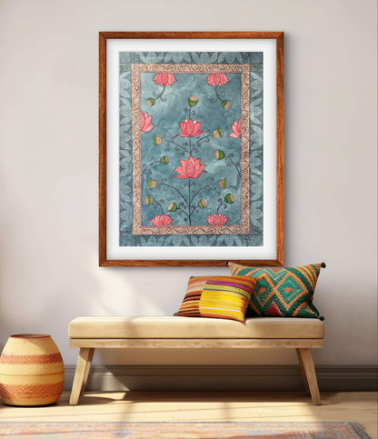 "Madhubani Floral Artwork - Traditional Indian Folk Art Print | ZenS Art"
