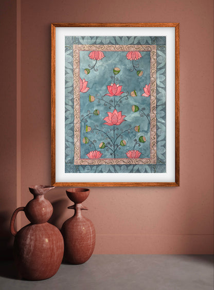 "Madhubani Floral Artwork - Traditional Indian Folk Art Print | ZenS Art"