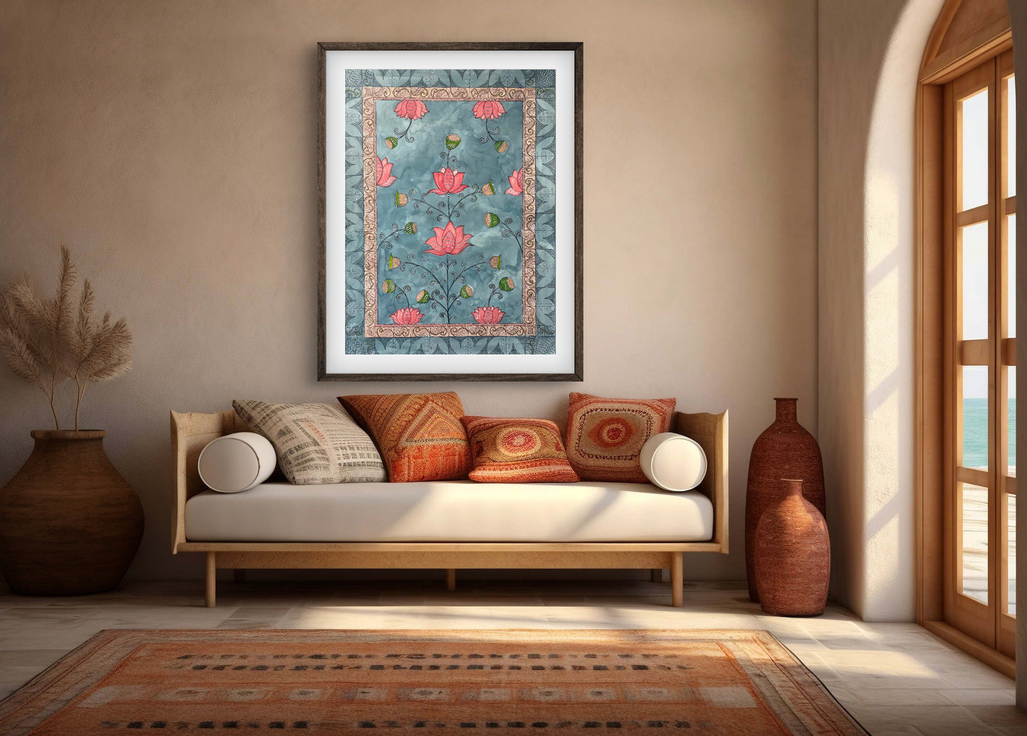 "Madhubani Floral Artwork - Traditional Indian Folk Art Print | ZenS Art"