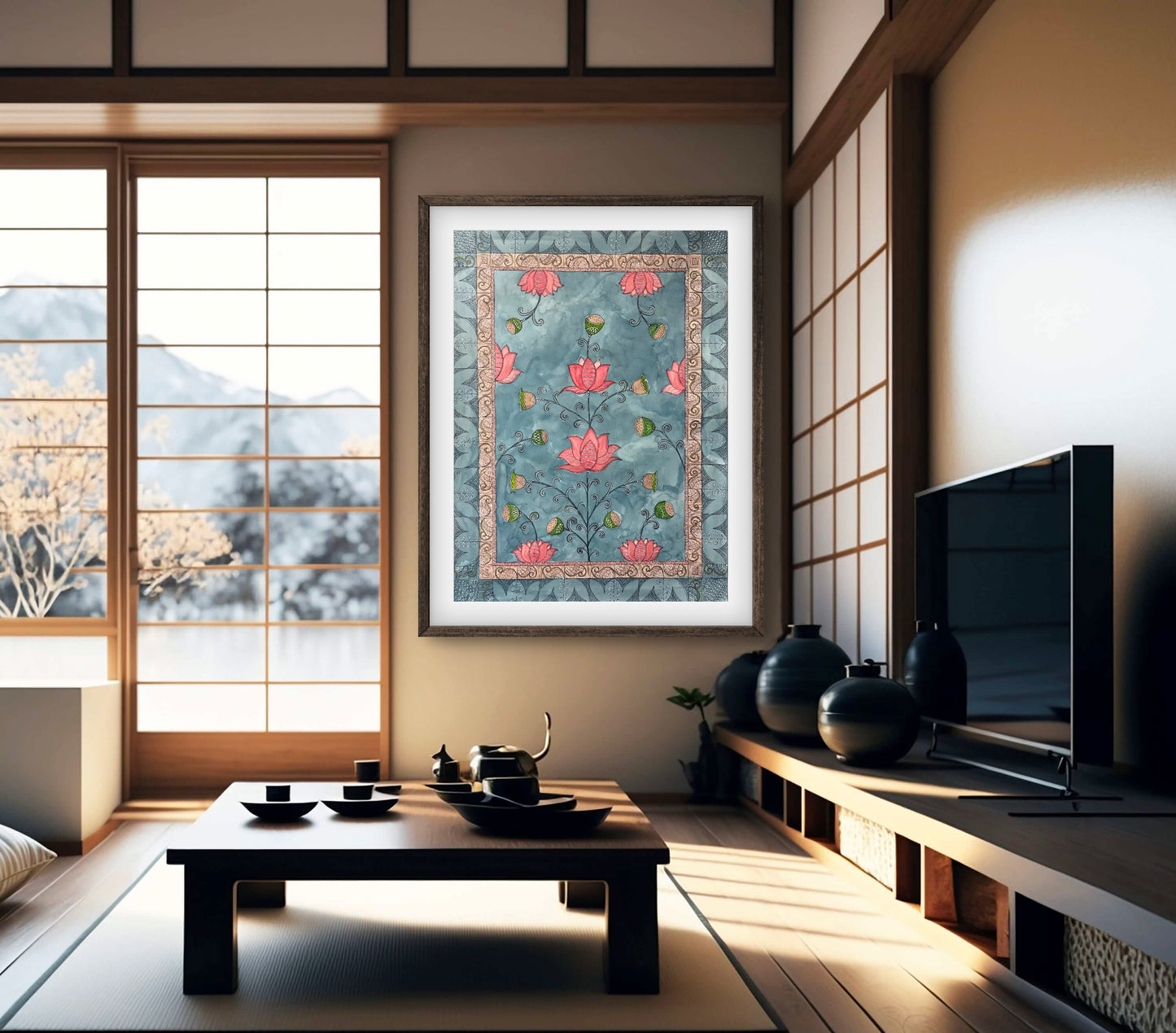 "Madhubani Floral Artwork - Traditional Indian Folk Art Print | ZenS Art"