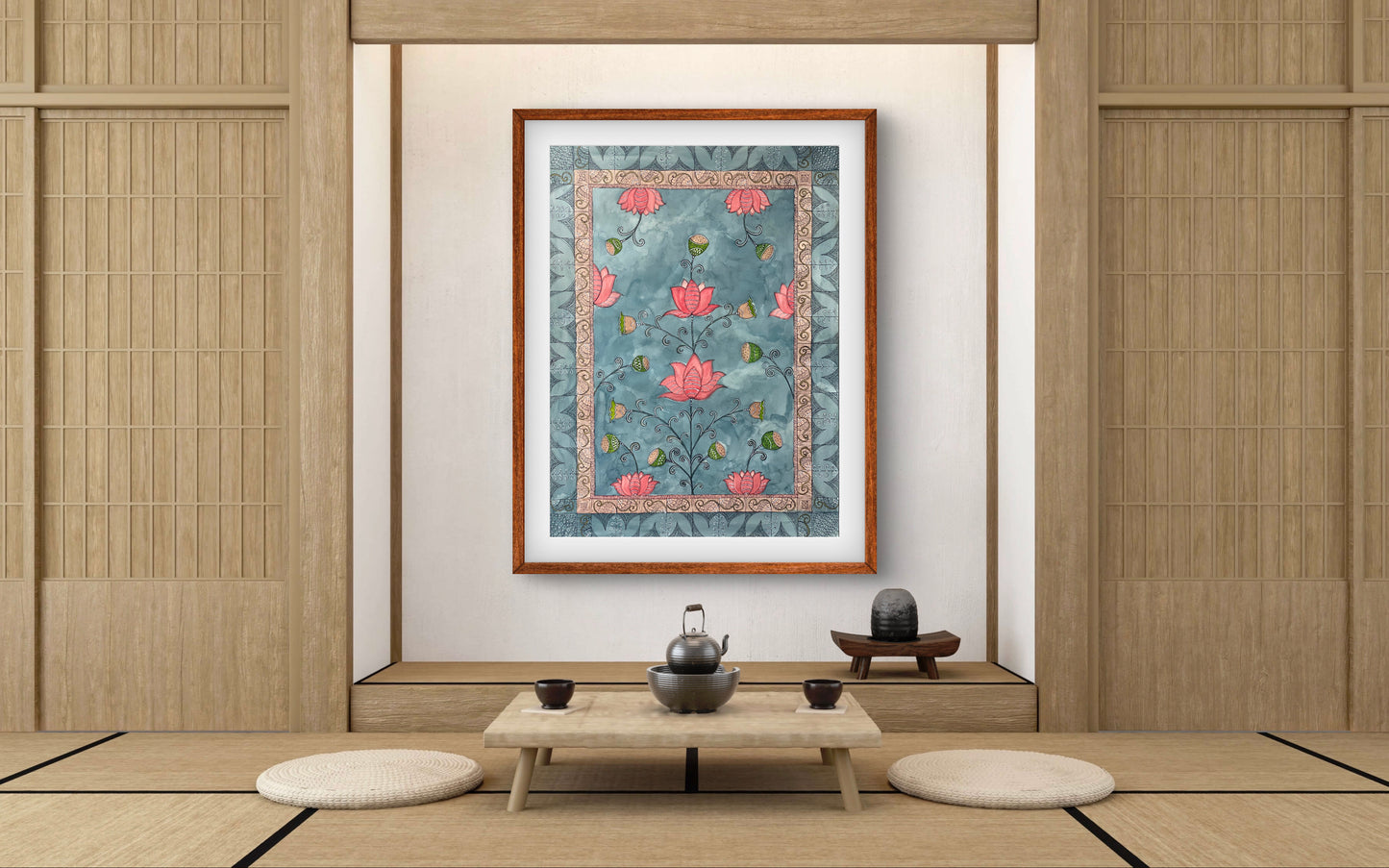 "Madhubani Floral Artwork - Traditional Indian Folk Art Print | ZenS Art"