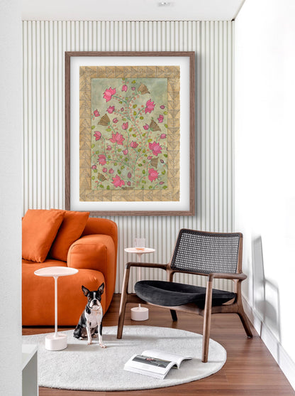 Madhubani Floral Vintage Art Print-Traditional Indian Folk Art I ZenS Art"