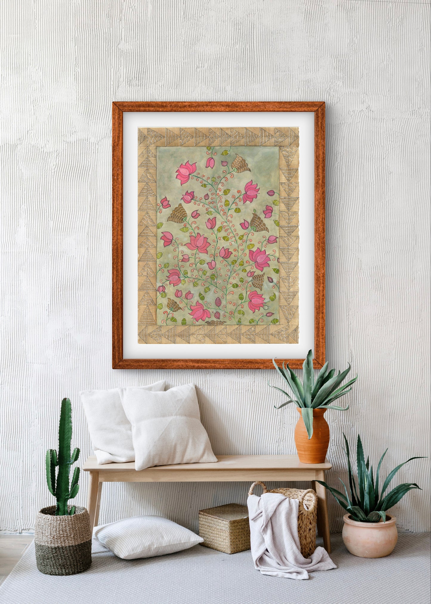 Madhubani Floral Vintage Art Print-Traditional Indian Folk Art I ZenS Art"