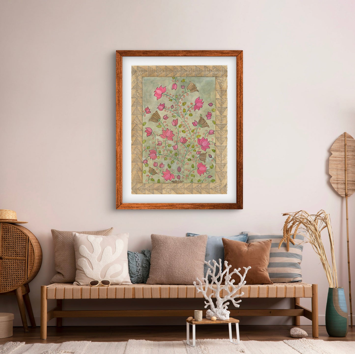 Madhubani Floral Vintage Art Print-Traditional Indian Folk Art I ZenS Art"