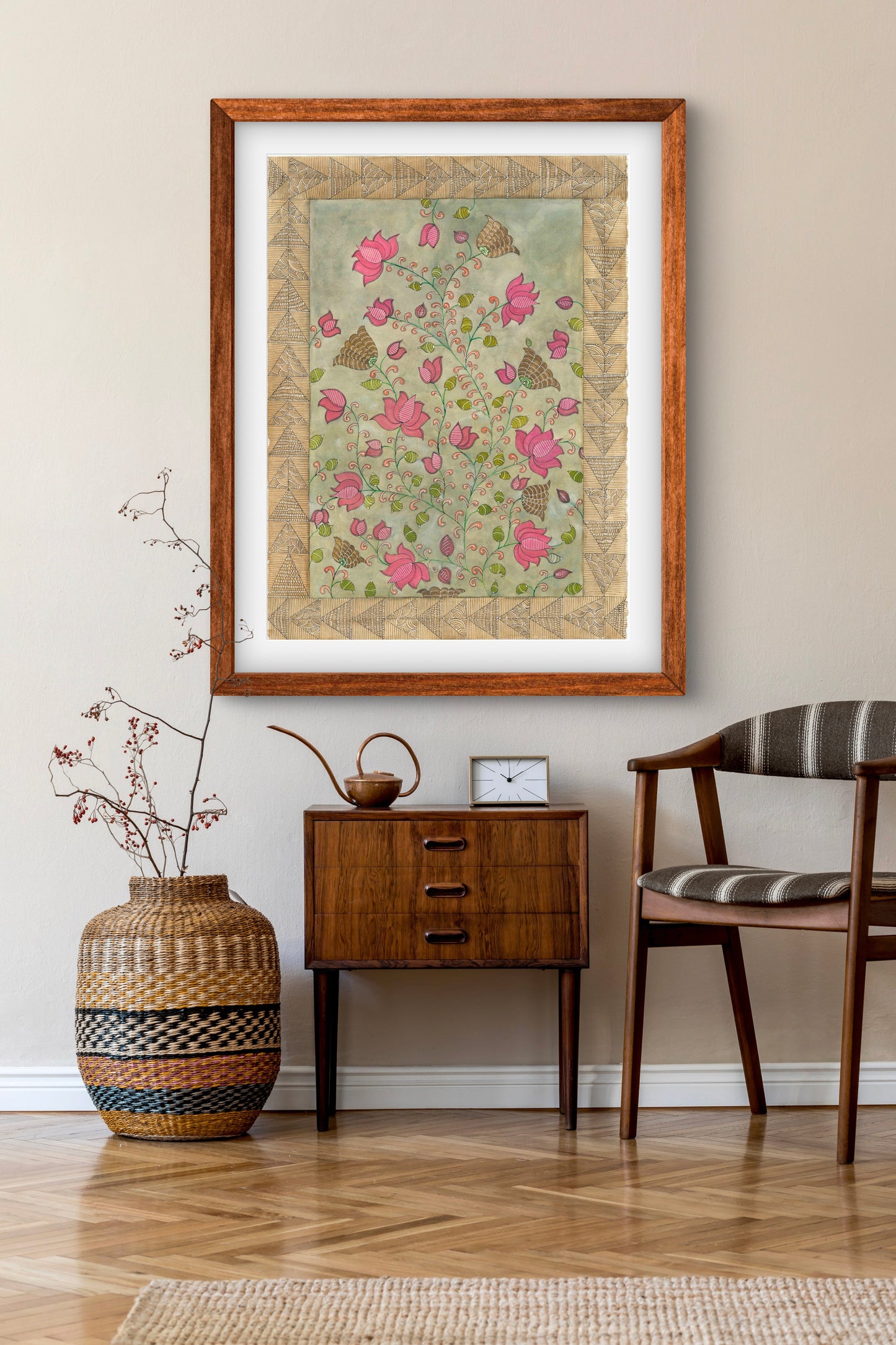 Madhubani Floral Vintage Art Print-Traditional Indian Folk Art I ZenS Art"