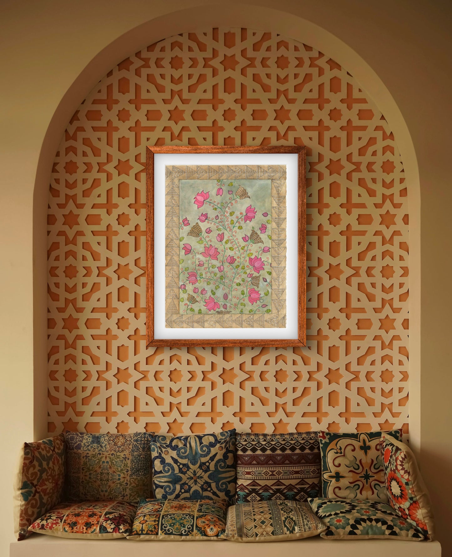 Madhubani Floral Vintage Art Print-Traditional Indian Folk Art I ZenS Art"