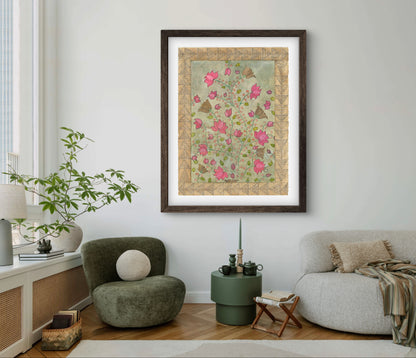 Madhubani Floral Vintage Art Print-Traditional Indian Folk Art I ZenS Art"