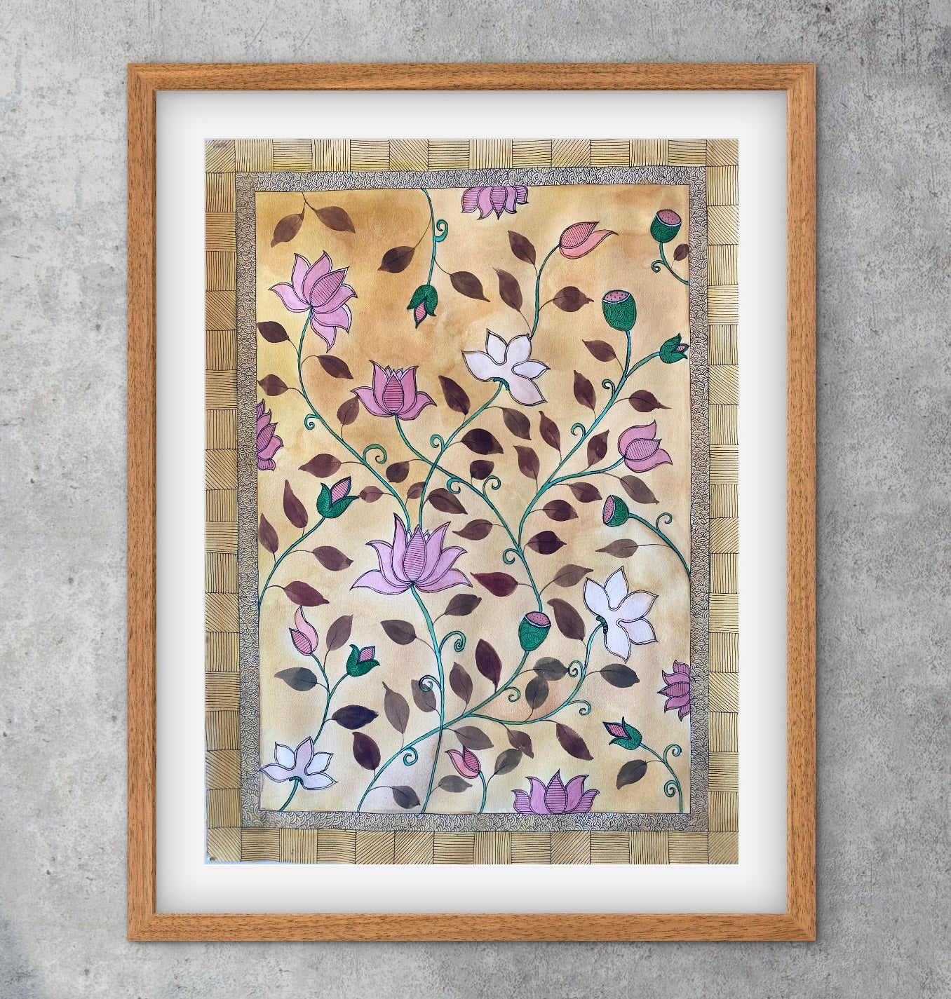 "Madhubani Floral Art - Traditional Indian Folk Motif Print | ZenS Art"