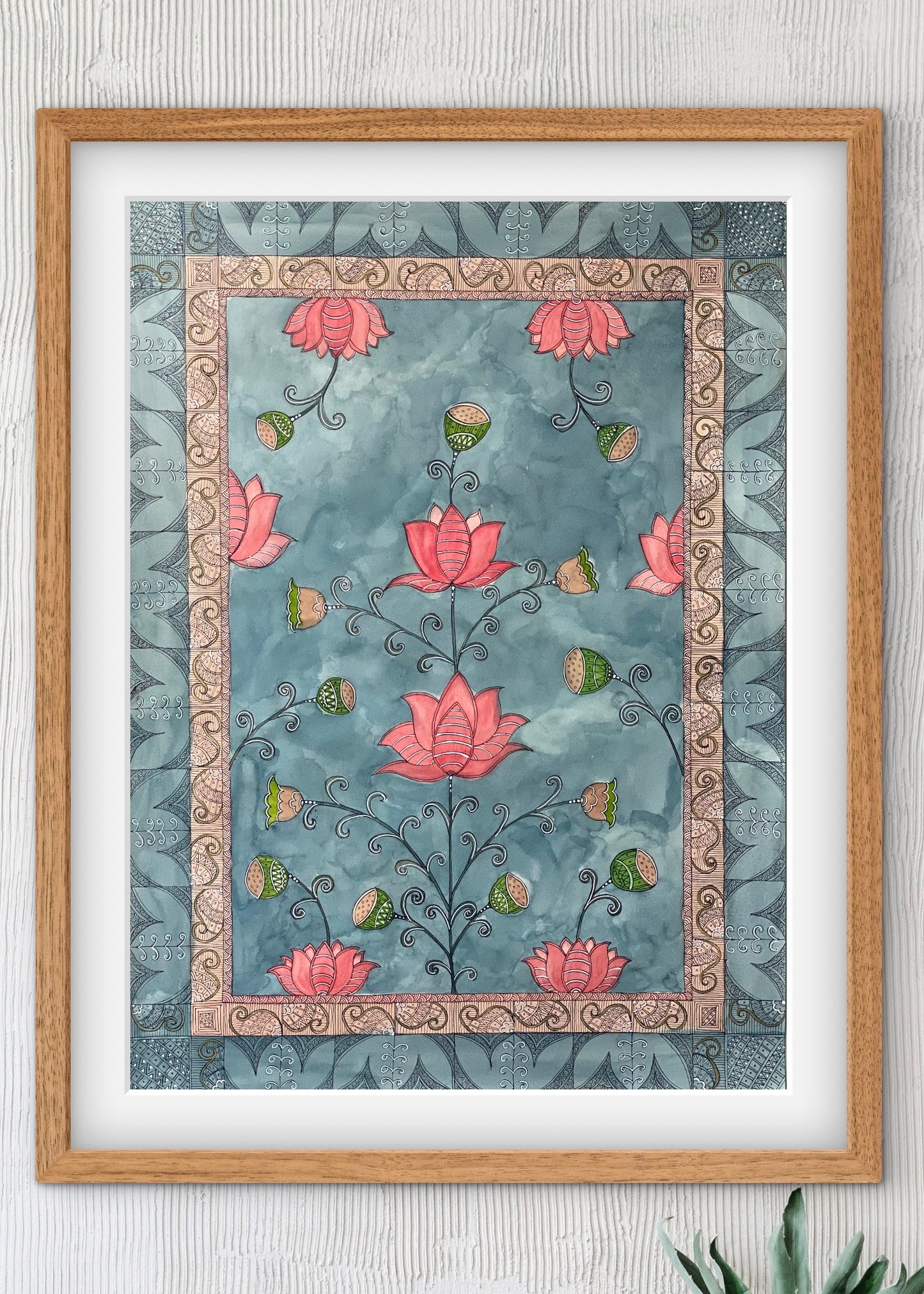 "Madhubani Floral Artwork - Traditional Indian Folk Art Print | ZenS Art"
