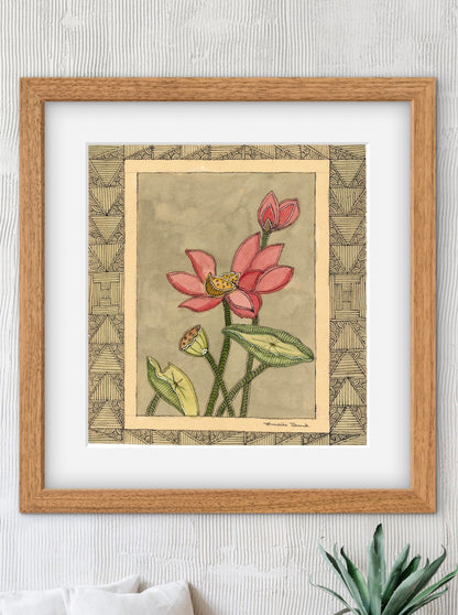 "Madhubani Floral Art - Traditional Indian Folk Motif Print | ZenS Art"