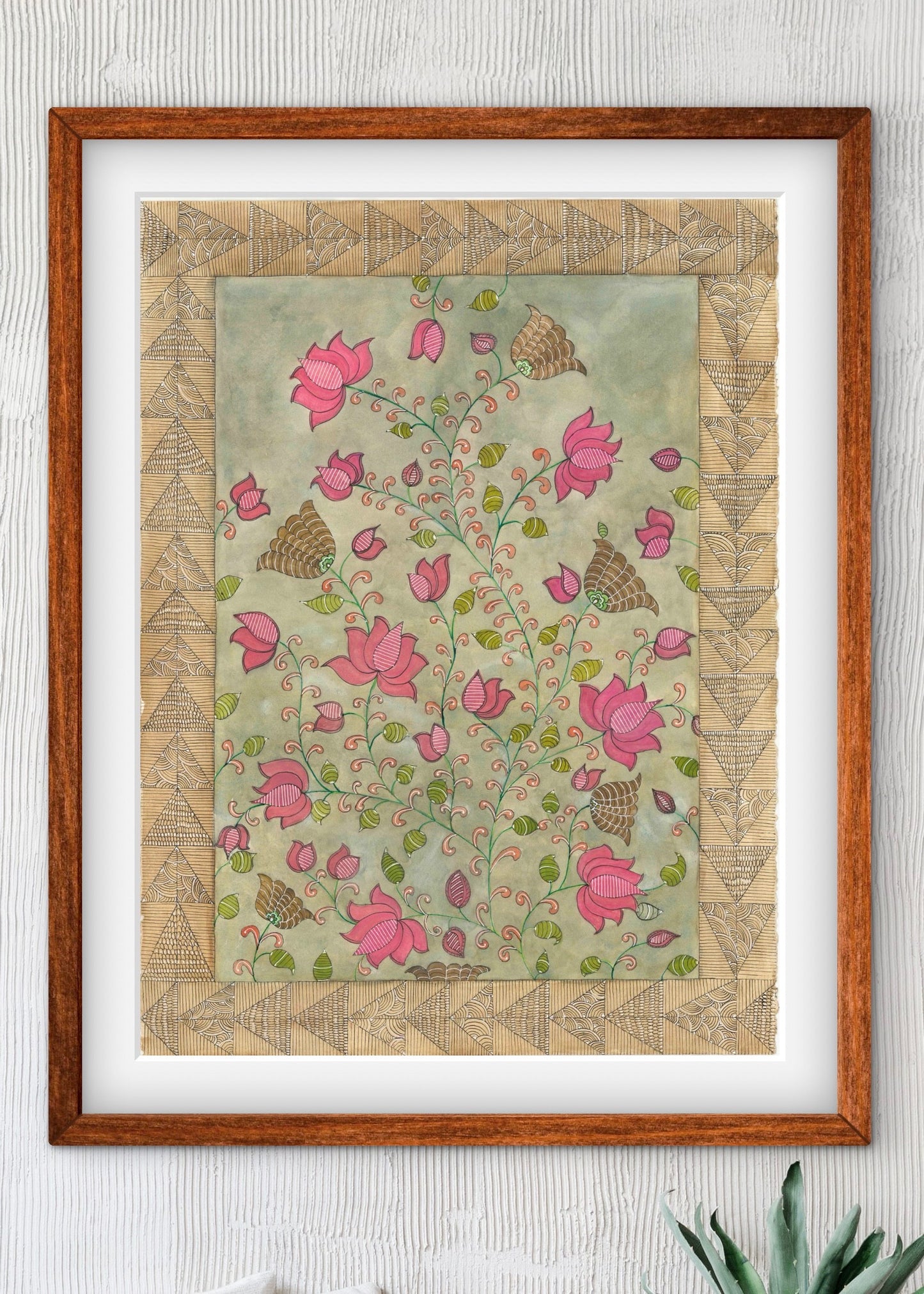 Madhubani Floral Vintage Art Print-Traditional Indian Folk Art I ZenS Art"