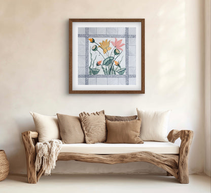 "Lotus Pond Abstract Line Art - Modern Geometric Flower Print - ZenS Art"