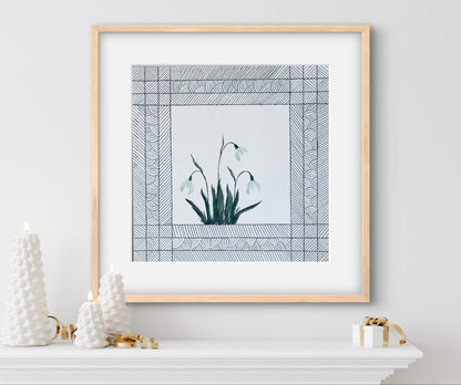 "January Birth Snowdrop Art Print - Modern Botanical Wall Decor | ZenS Art"