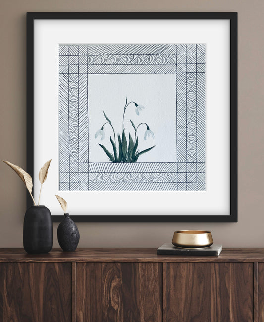 "January Birth Snowdrop Art Print - Modern Botanical Wall Decor | ZenS Art"