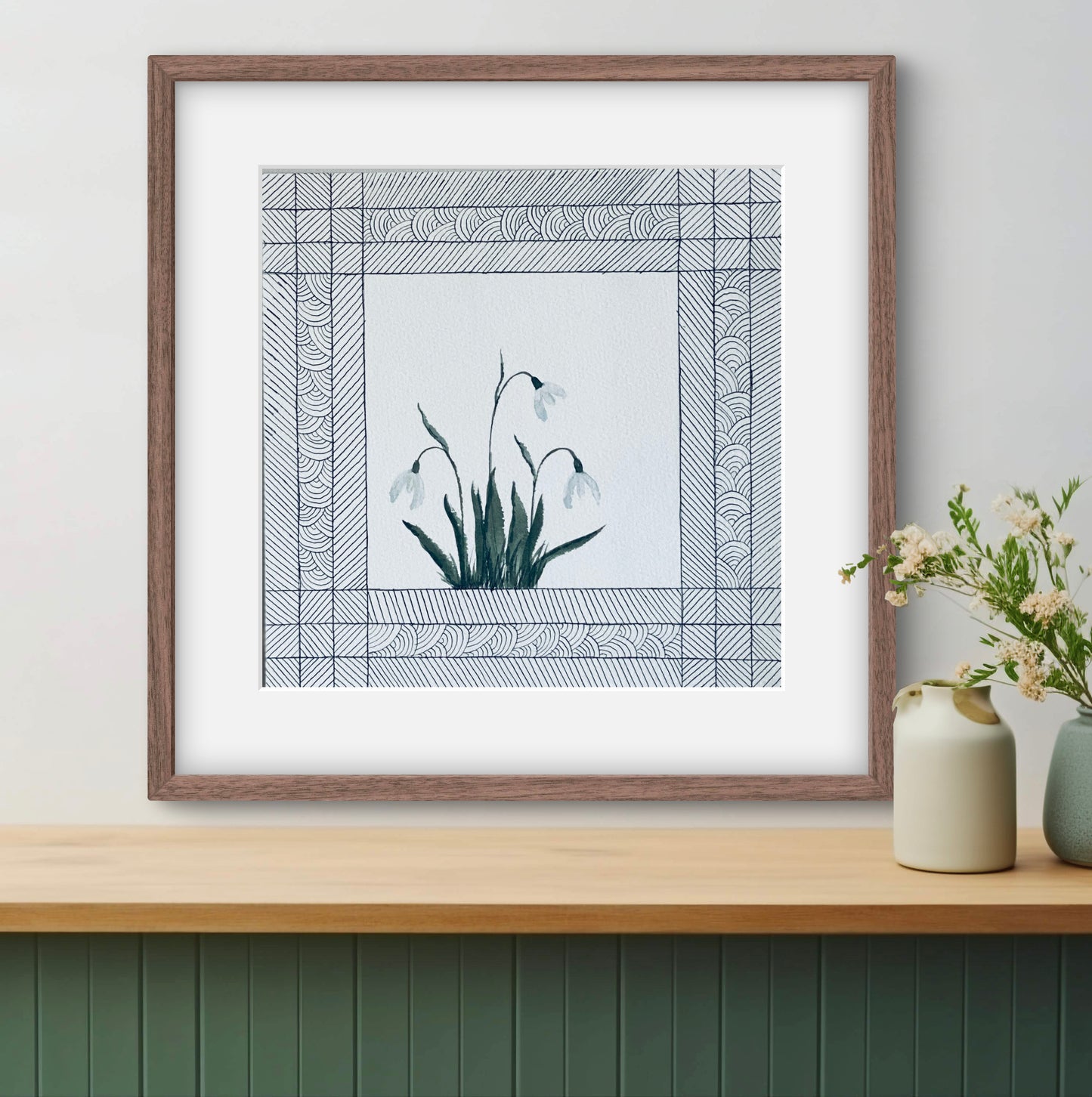 "January Birth Snowdrop Art Print - Modern Botanical Wall Decor | ZenS Art"