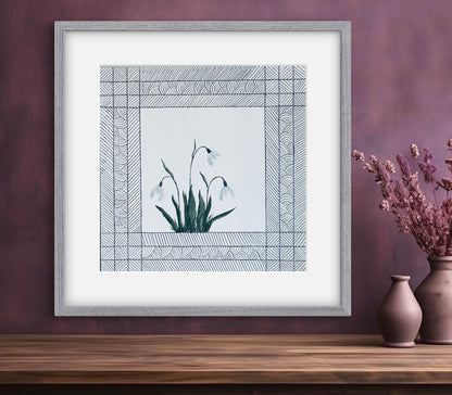 "January Birth Snowdrop Art Print - Modern Botanical Wall Decor | ZenS Art"