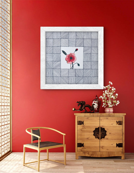 "Poppy August Birth Flower Art - Modern Botanical Wall Art - ZenS Art"
