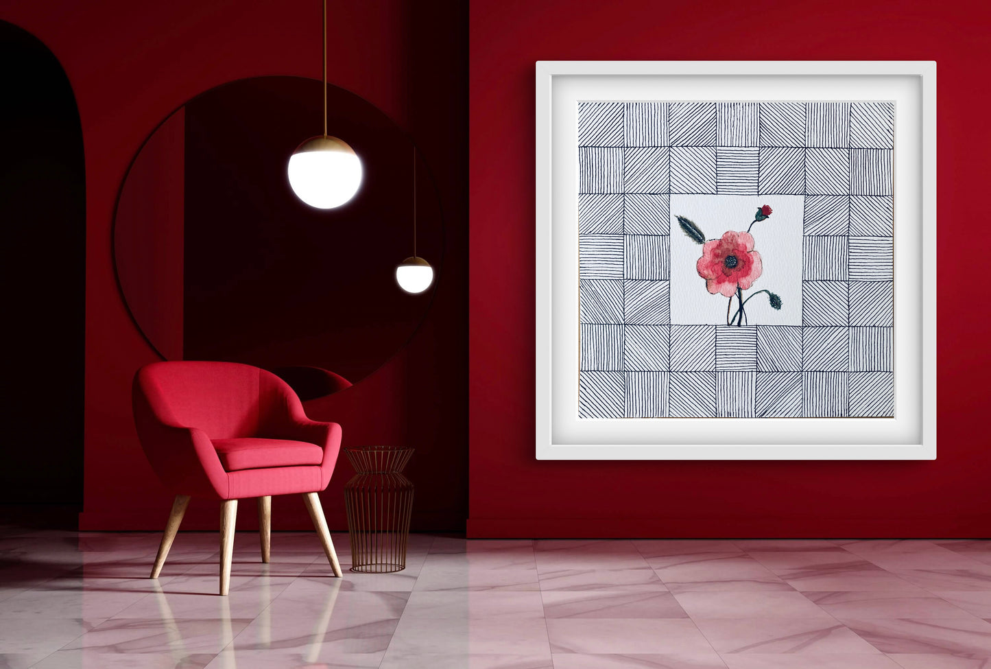 "Poppy August Birth Flower Art - Modern Botanical Wall Art - ZenS Art"