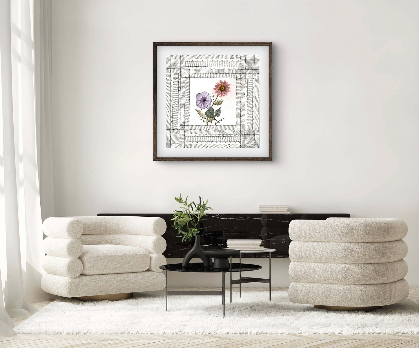 September Birth Flowers Art - Modern Botanical Fine Art Print - ZenS Art