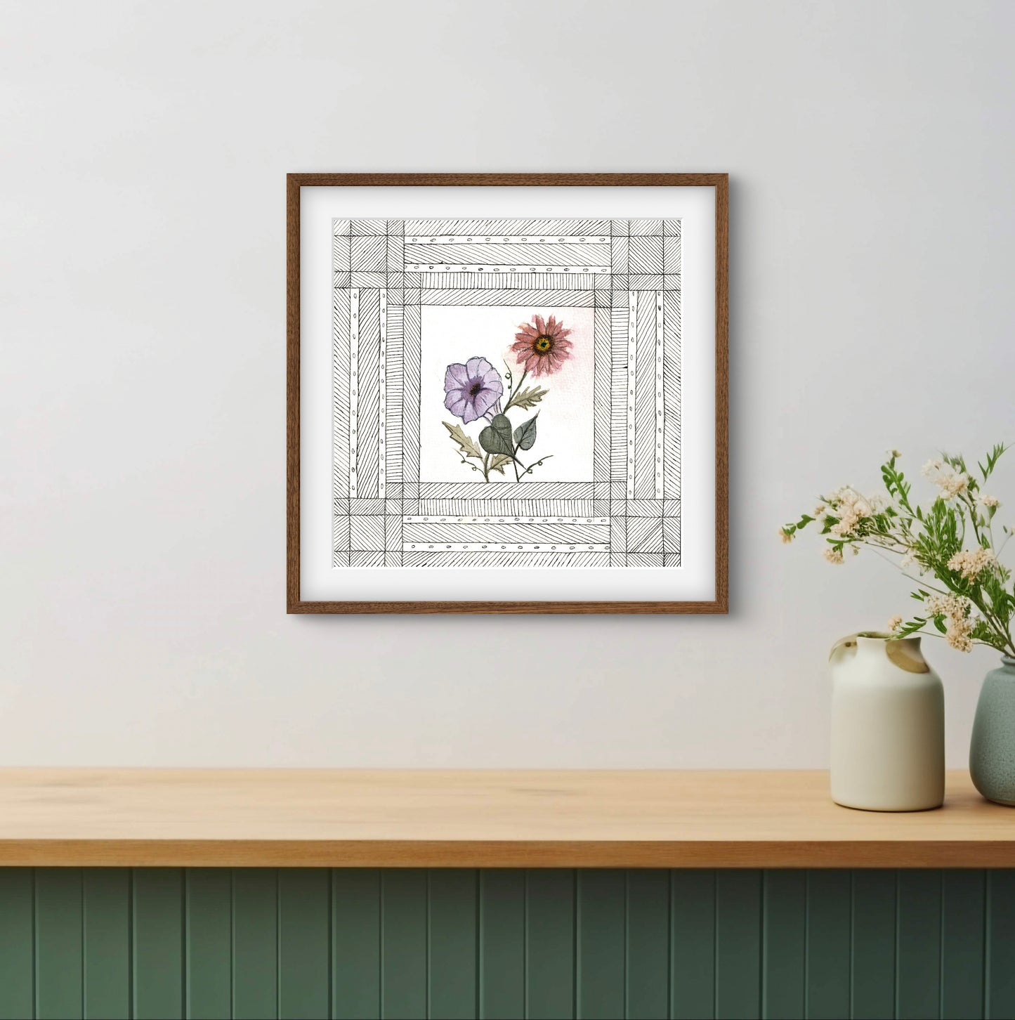 September Birth Flowers Art - Modern Botanical Fine Art Print - ZenS Art