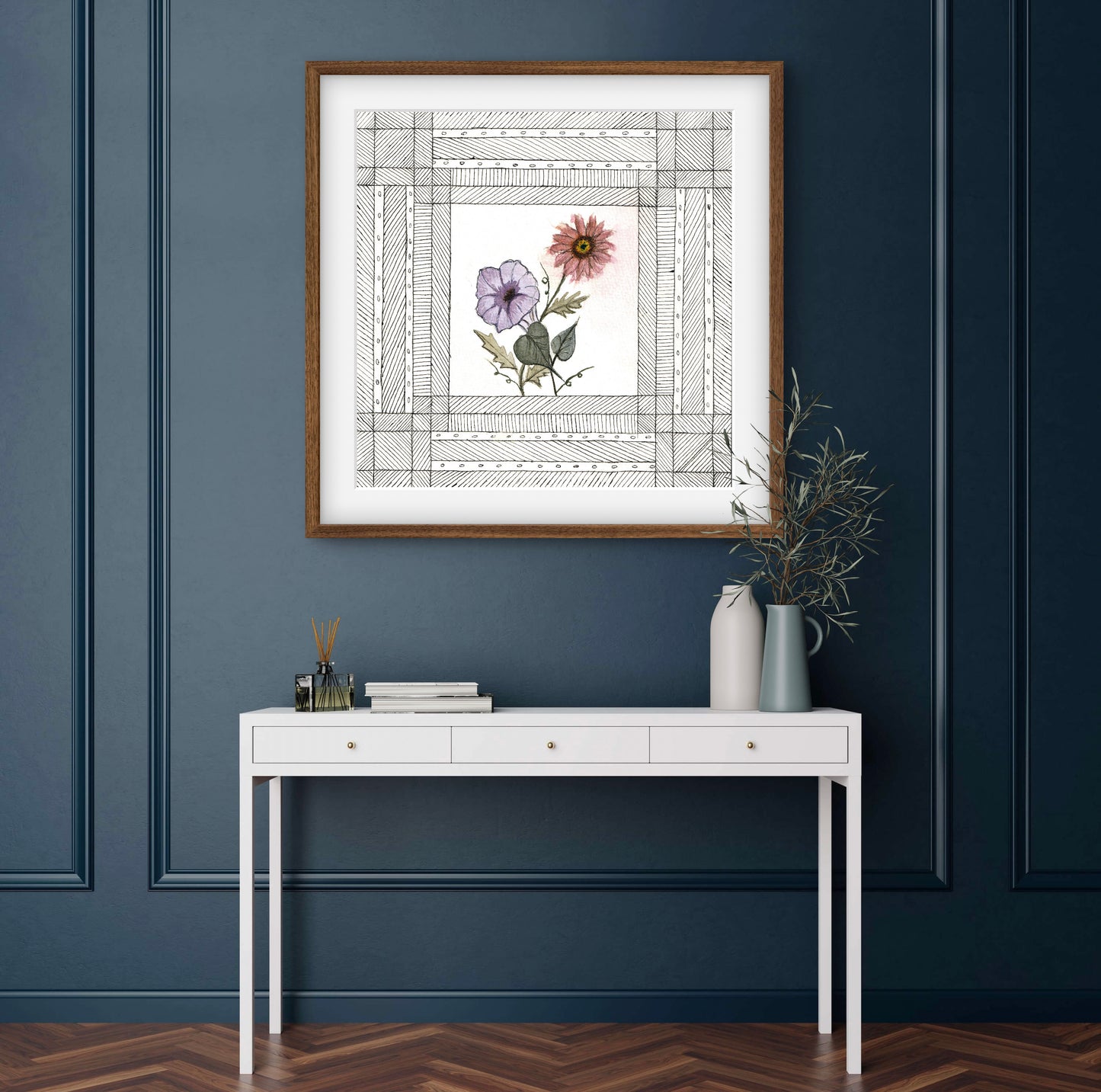 September Birth Flowers Art - Modern Botanical Fine Art Print - ZenS Art