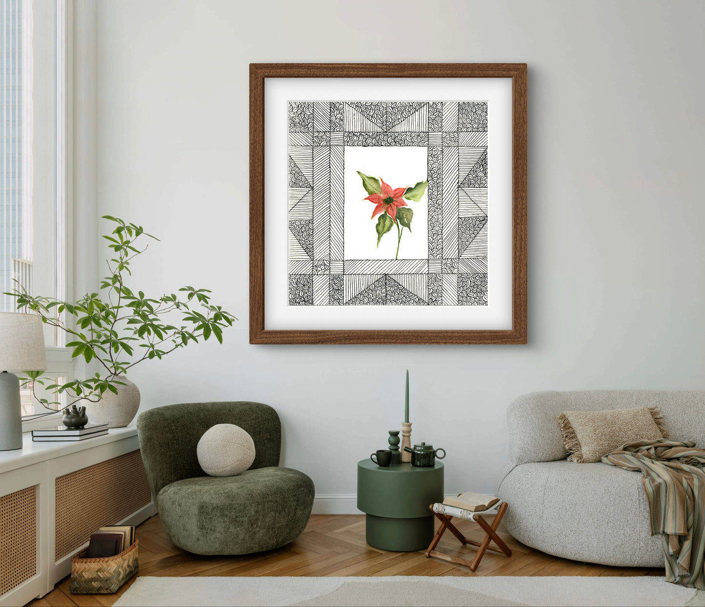 Poinsettia December Birth Flower Art Print - Contemporary Botanical - ZenS Art