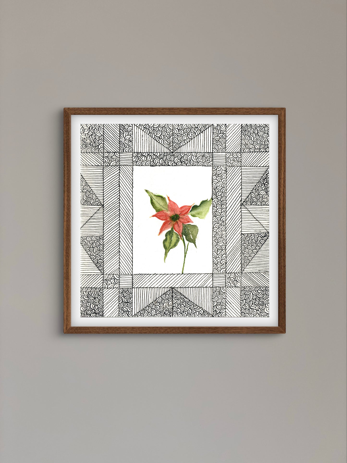 Poinsettia December Birth Flower Art Print - Contemporary Botanical - ZenS Art