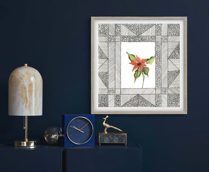 Poinsettia December Birth Flower Art Print - Contemporary Botanical - ZenS Art