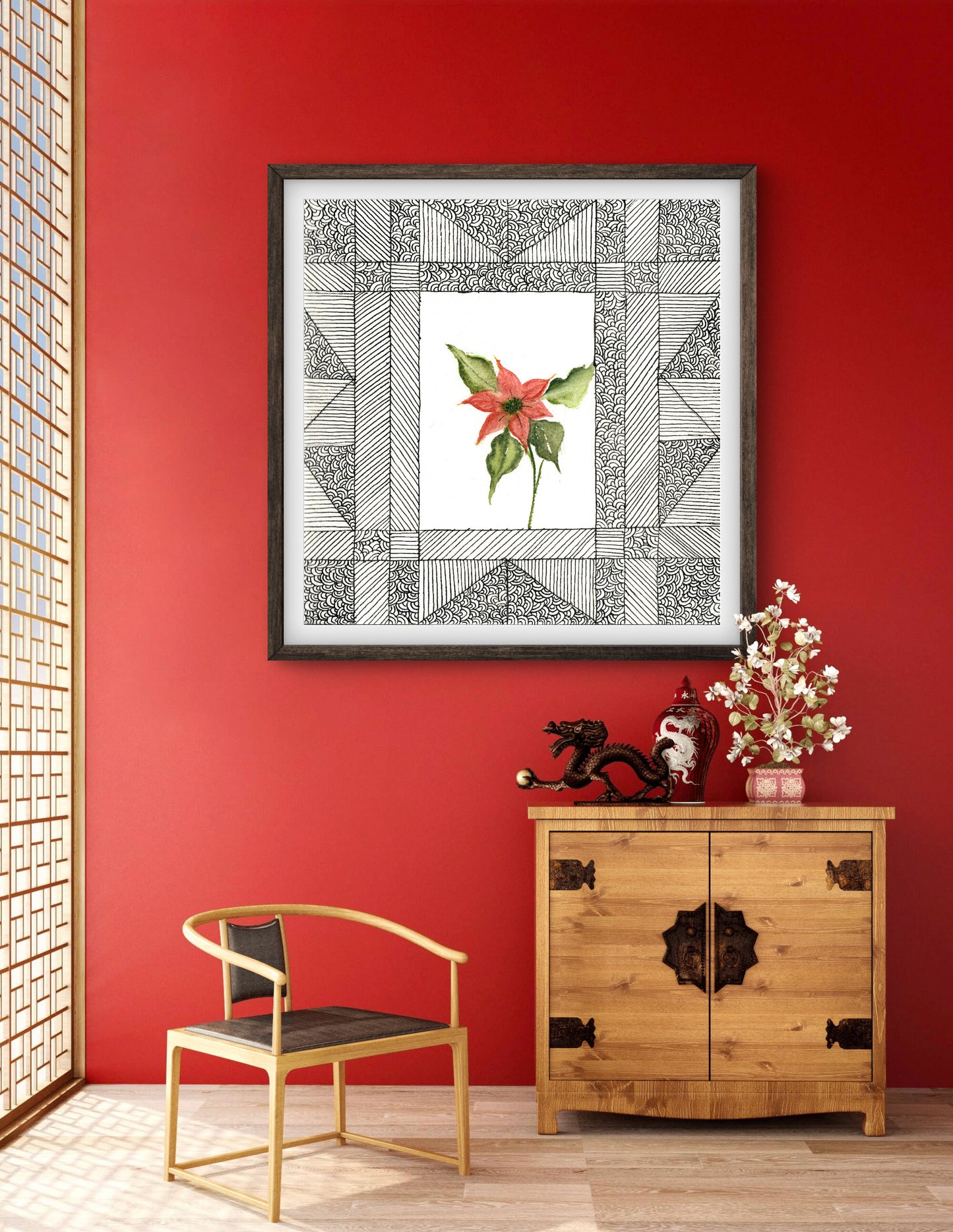 Poinsettia December Birth Flower Art Print - Contemporary Botanical - ZenS Art