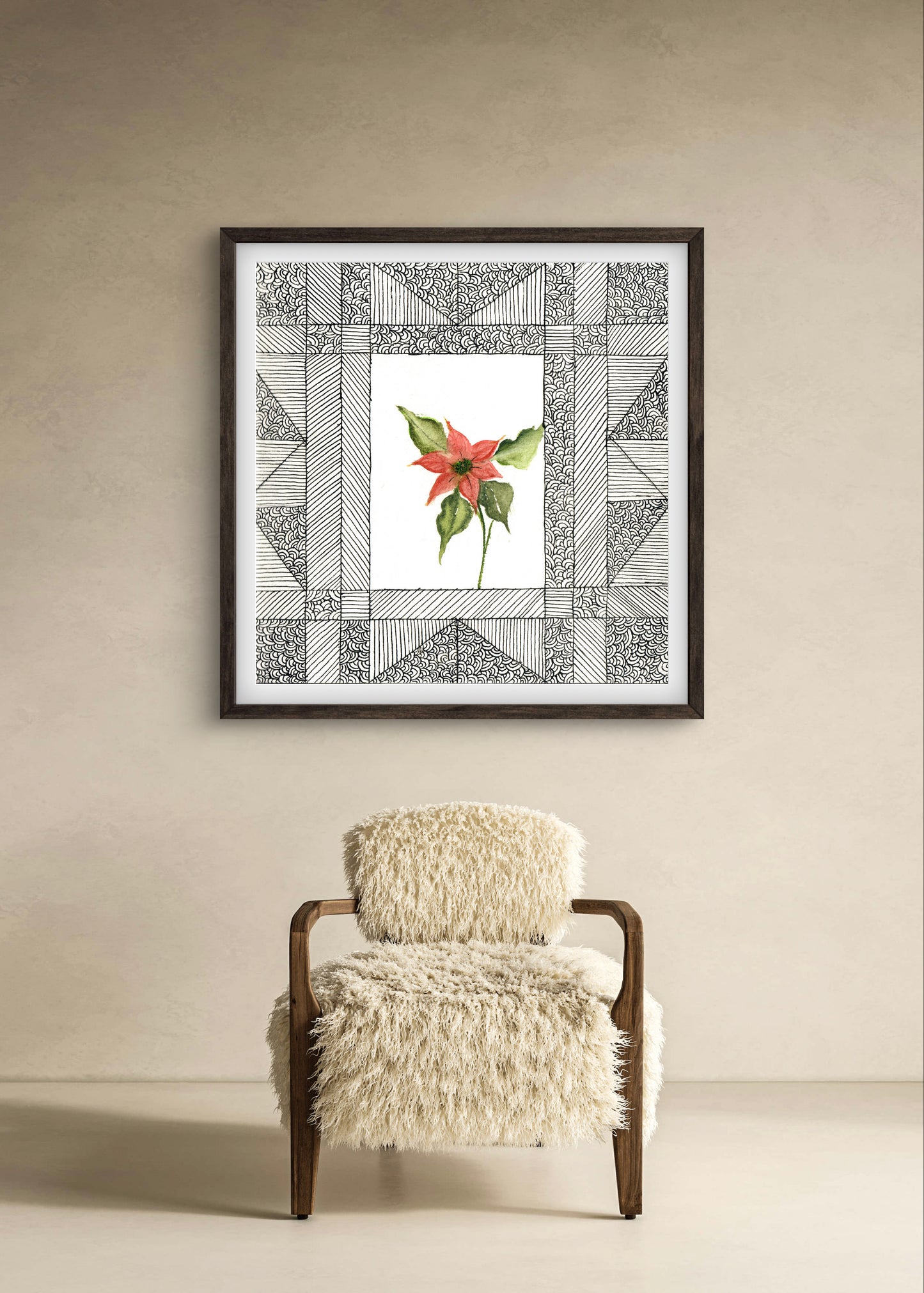 Poinsettia December Birth Flower Art Print - Contemporary Botanical - ZenS Art