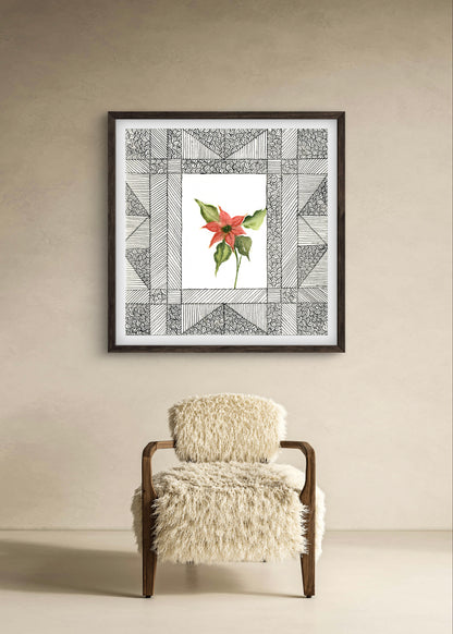 Poinsettia December Birth Flower Art Print - Contemporary Botanical - ZenS Art