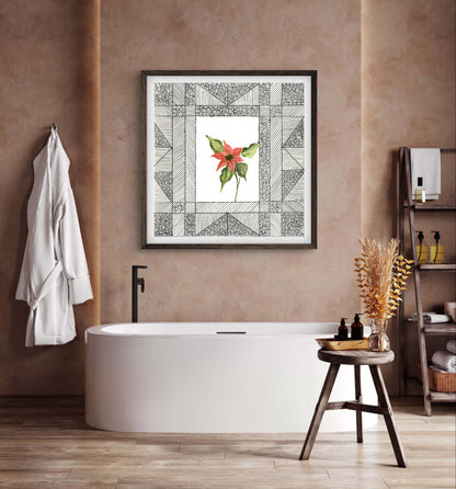 Poinsettia December Birth Flower Art Print - Contemporary Botanical - ZenS Art