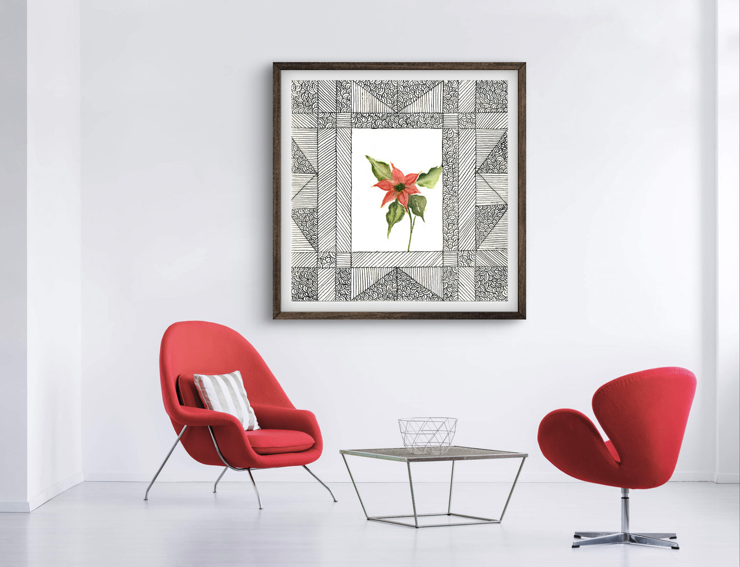 Poinsettia December Birth Flower Art Print - Contemporary Botanical - ZenS Art